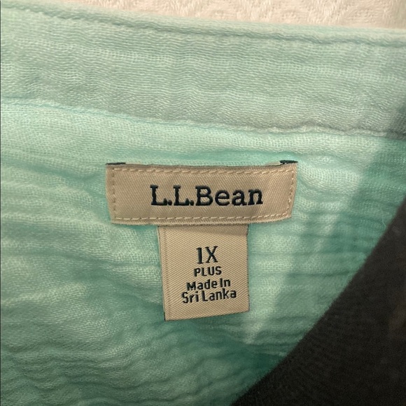 L.L. Bean Top Tunic Gauzy Cotton Relaxed Fit Mandarin Collar Pastel Green 1X - Picture 2 of 6